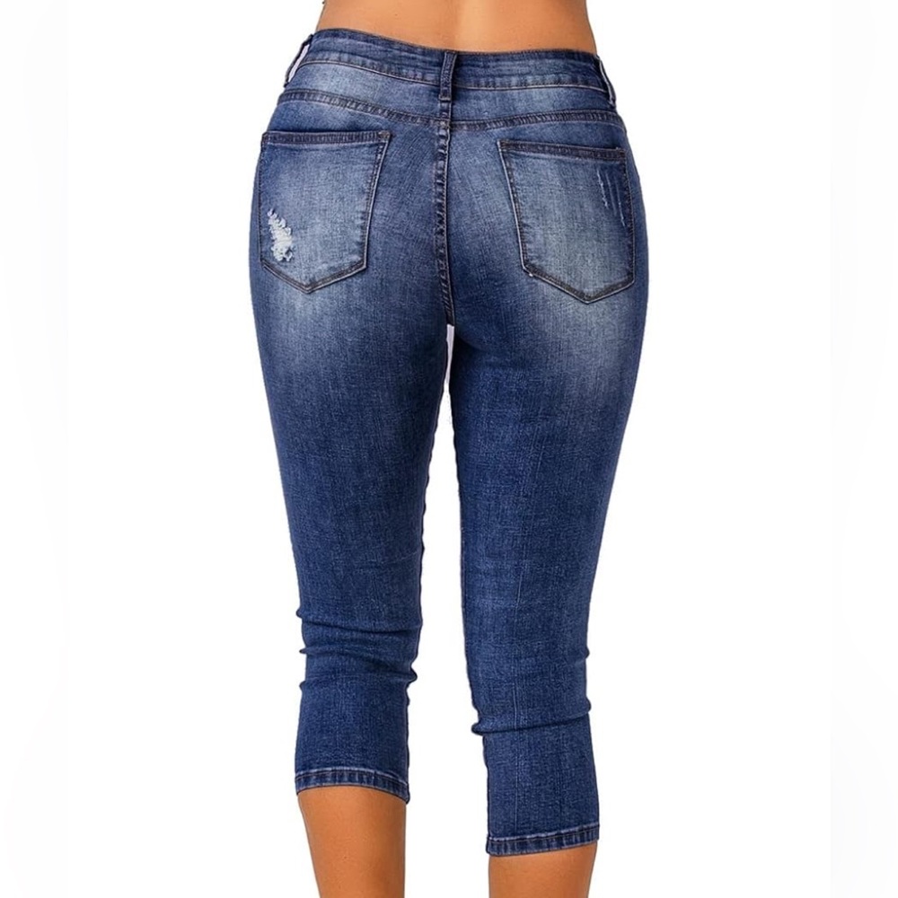 Vetinee Women’s Slim Fit High Waisted Denim Capri Jeans Medium - Picture 2 of 5